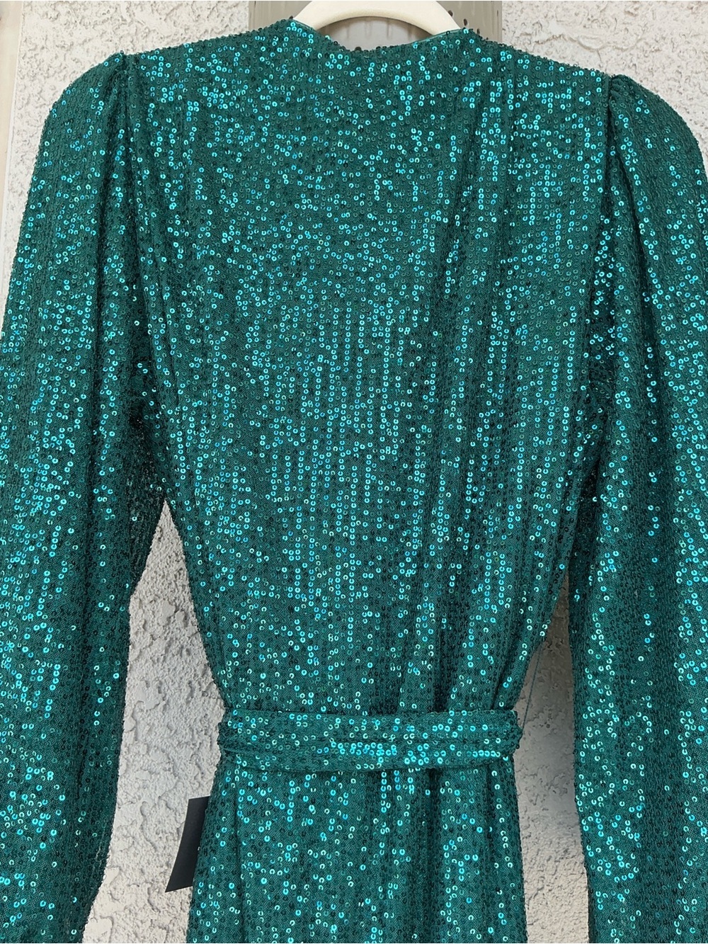 NWT Lulu’s Sparkly Darling Emerald Green Sequin Long Sleeve Wrap Mini Dress Chic - Picture 5 of 12